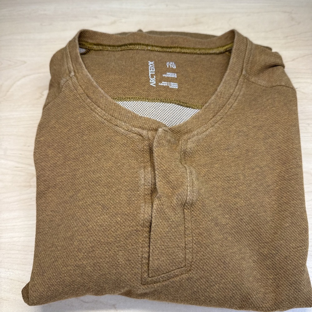 Arc'teryx Men's Long Sleeve Henley Shirt Brown Size XXL Snap Button - Picture 14 of 14